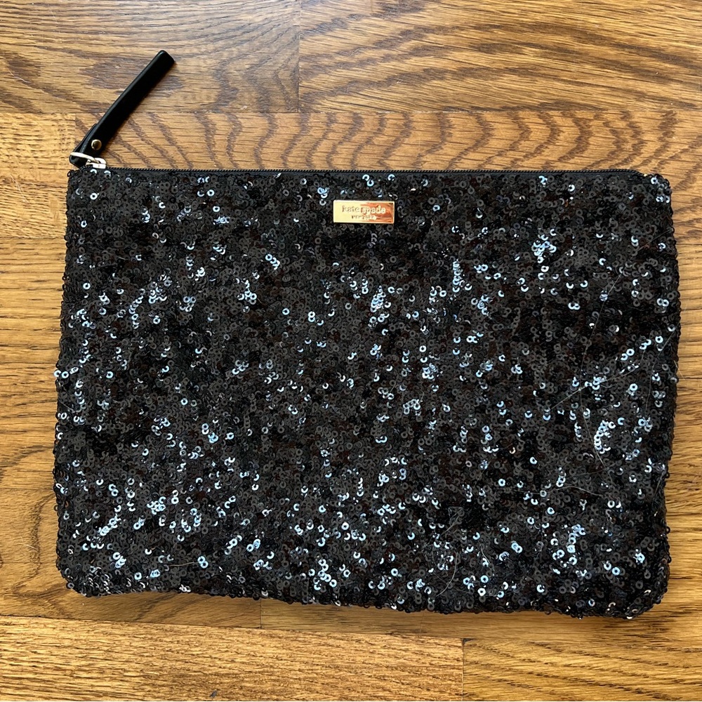 Kate Spade Black Sequin Pouch Clutch